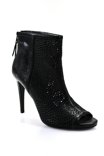 Stuart Weitzman Women's Open Toe Mesh Stiletto Ankle Boot Black Size 9.5