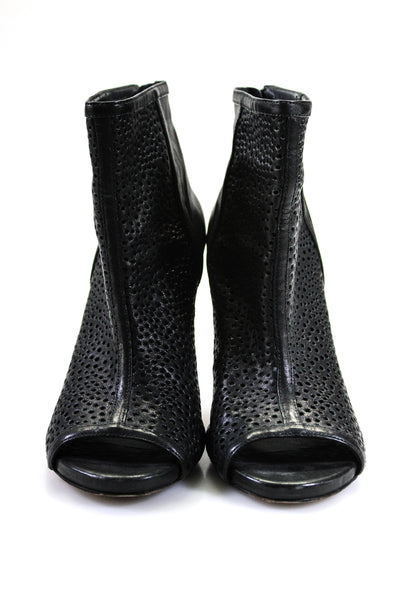 Stuart Weitzman Women's Open Toe Mesh Stiletto Ankle Boot Black Size 9.5