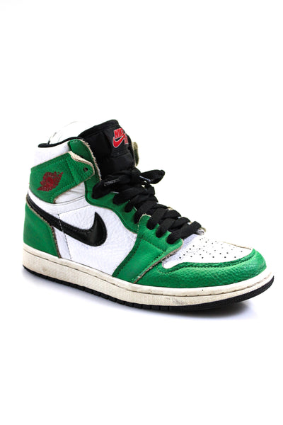 Nike Air Jordan Childrens Boys Leather High Top Sneakers White Green Size 7