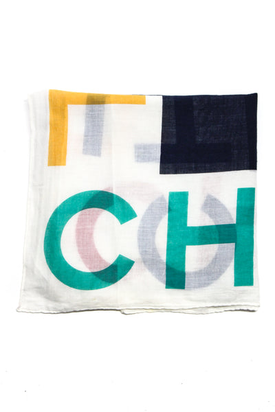 Chanel Womens White Multicolor Logo Print Hand-Stitched Scarf