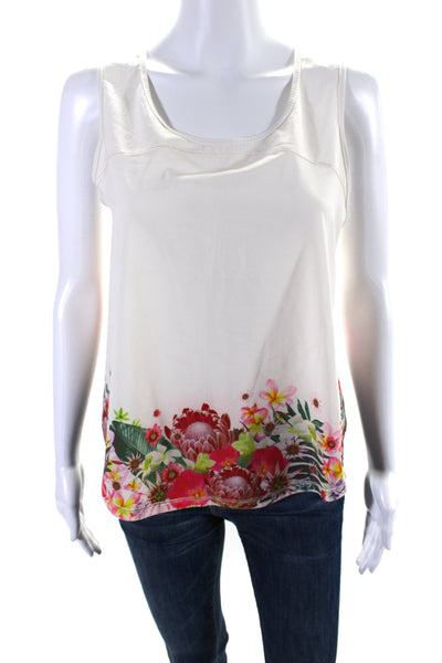 Lululemon Womens Scoop Neck Floral Trim Tank Top White Multi Size 12