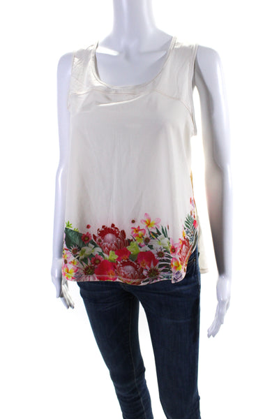 Lululemon Womens Scoop Neck Floral Trim Tank Top White Multi Size 12