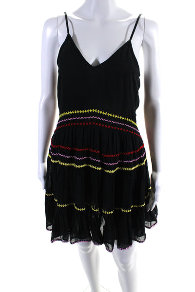 Carolina K Womens Cross Stitched V Neck Tiered Dress Black Yellow Red Size XS