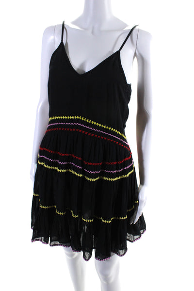 Carolina K Womens Cross Stitched V Neck Tiered Dress Black Yellow Red Size XS