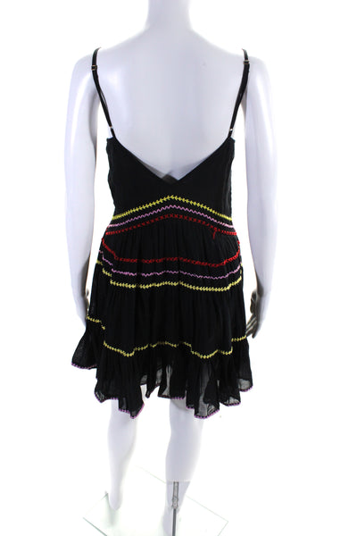 Carolina K Womens Cross Stitched V Neck Tiered Dress Black Yellow Red Size XS