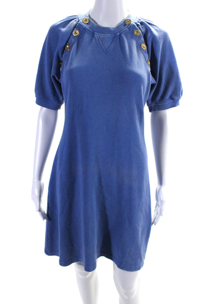 10 Crosby Derek Lam Womens Short Sleeve Crew Neck Sweatshirt Dress Blue Small