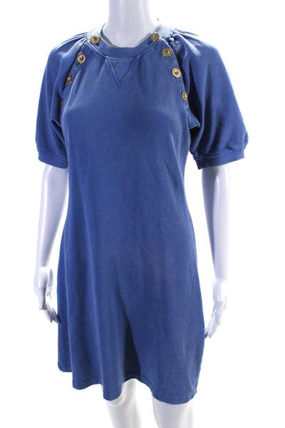 10 Crosby Derek Lam Womens Short Sleeve Crew Neck Sweatshirt Dress Blue Small