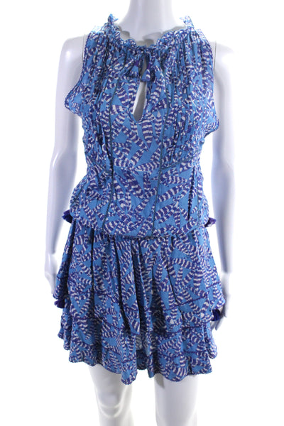 Poupette St. Barth Womens Y Neck Tassel Drop Waist Dress Blue Purple Size XS