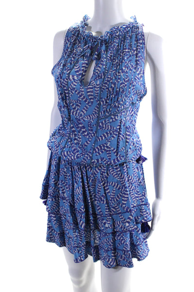 Poupette St. Barth Womens Y Neck Tassel Drop Waist Dress Blue Purple Size XS