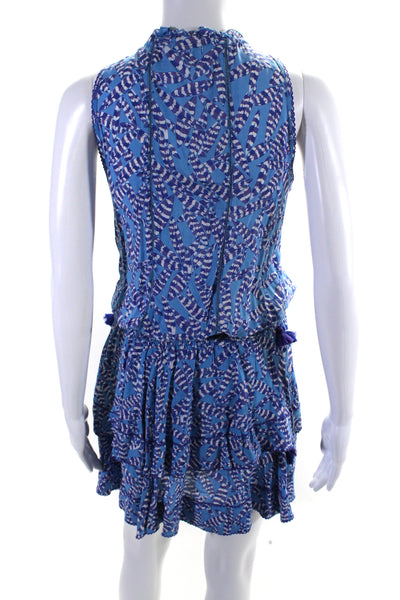 Poupette St. Barth Womens Y Neck Tassel Drop Waist Dress Blue Purple Size XS