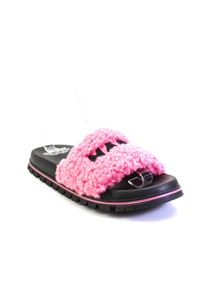 Marc Jacobs Womens Shearling Logo Slide Sandals Pink Black Size 37