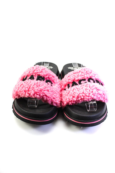 Marc Jacobs Womens Shearling Logo Slide Sandals Pink Black Size 37