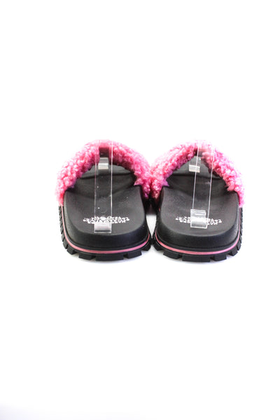 Marc Jacobs Womens Shearling Logo Slide Sandals Pink Black Size 37