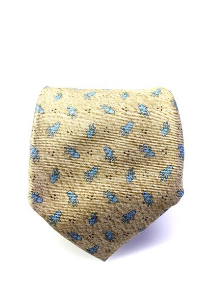 Bvlgari Mens Classic Width Hand Printed Silk Tie Brown Blue