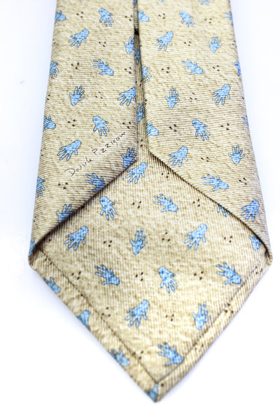 Bvlgari Mens Classic Width Hand Printed Silk Tie Brown Blue