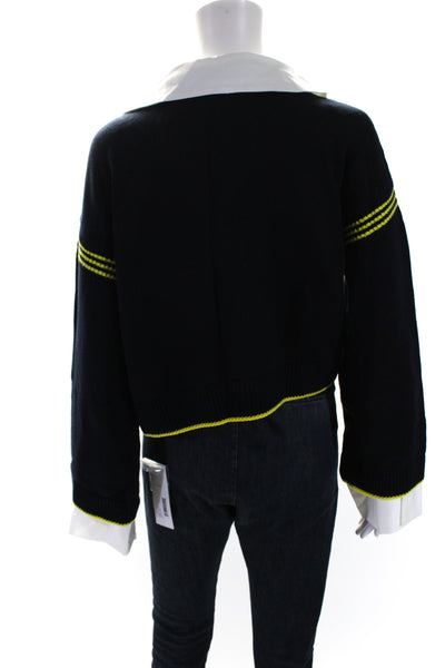 Adeam Women's Collared Long Sleeves Button Up Campus Cardigan Navy Blue Size M