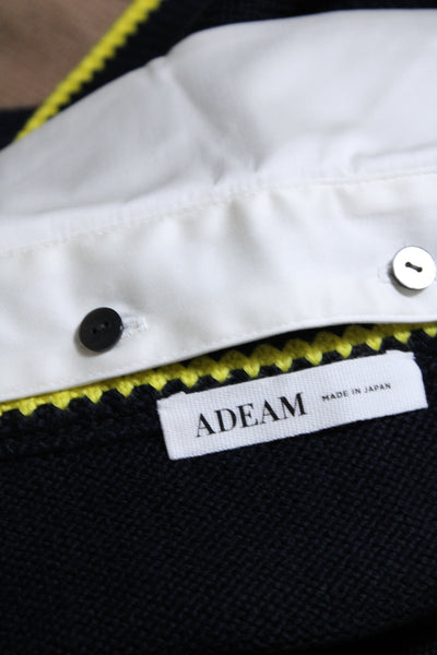 Adeam Women's Collared Long Sleeves Button Up Campus Cardigan Navy Blue Size M