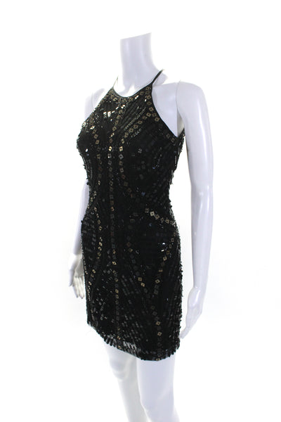 Parker Womens Beaded Sequin Halter Mini Sheath Dress Black Size Small