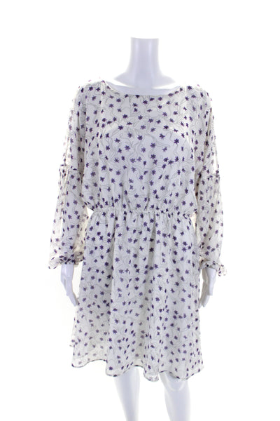 Elizabeth and James Womens Floral Chiffon A Line Dress White Purple Size Large