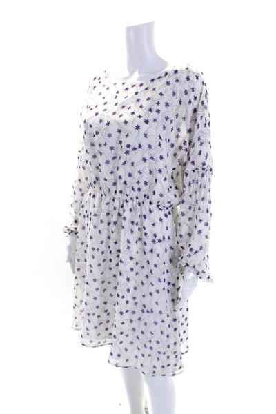 Elizabeth and James Womens Floral Chiffon A Line Dress White Purple Size Large