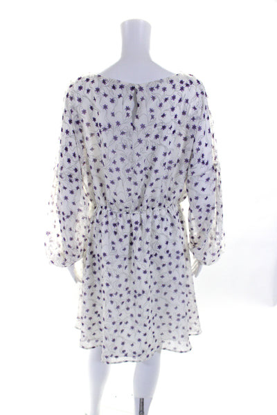 Elizabeth and James Womens Floral Chiffon A Line Dress White Purple Size Large