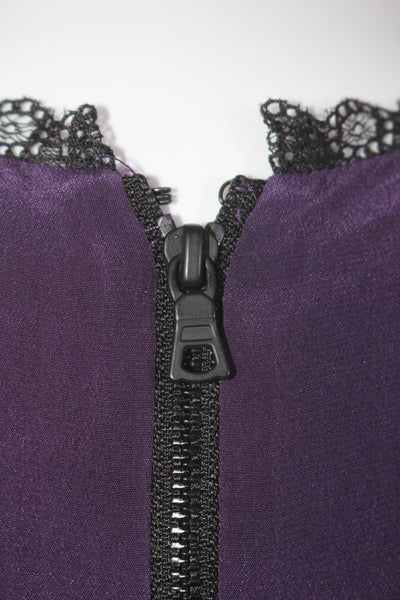 Alice + Olivia Womens Lace Insert Long Sleeve Shift Dress Purple Silk Size XS