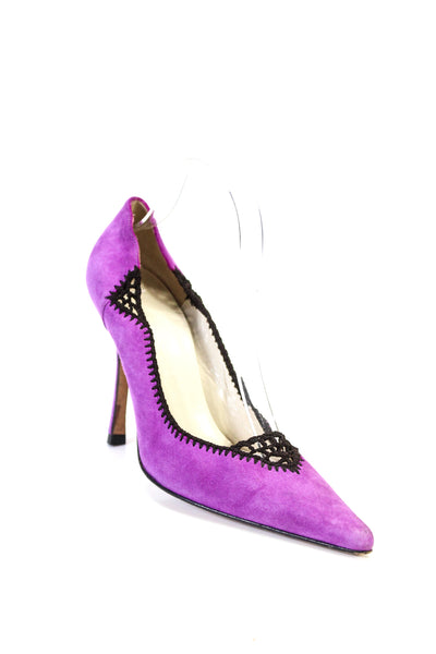 Brian Atwood Womens Point Toe Crochet Suede Stiletto Pumps Fuschia Size 38 8