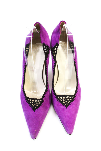 Brian Atwood Womens Point Toe Crochet Suede Stiletto Pumps Fuschia Size 38 8