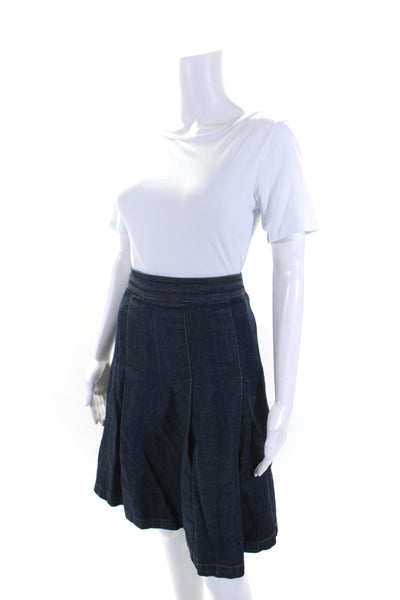 Isaac Isaac Mizrahi Womens Flared Side Zip Pleated Jean Skirt Denim Blue Size 14