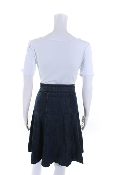 Isaac Isaac Mizrahi Womens Flared Side Zip Pleated Jean Skirt Denim Blue Size 14