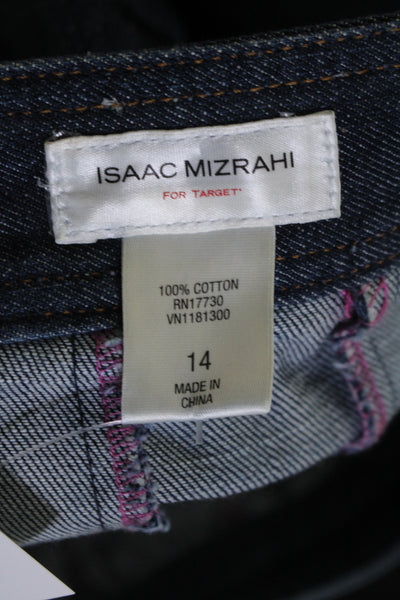 Isaac Isaac Mizrahi Womens Flared Side Zip Pleated Jean Skirt Denim Blue Size 14