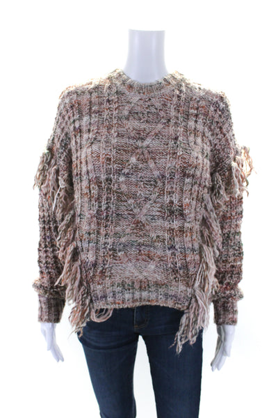 Joie Womens Cable Knit Fringe Crew Neck Long Sleeves Sweater Pink Size Small