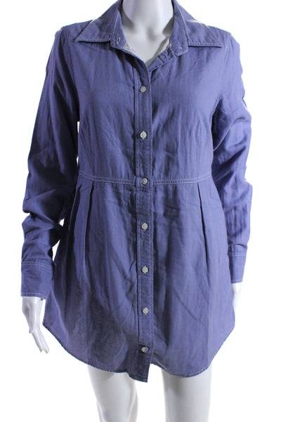 Boden Womens Button Front Collared Mini Shirt Dress Purple Cotton Size 8