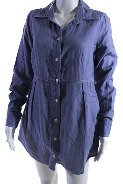 Boden Womens Button Front Collared Mini Shirt Dress Purple Cotton Size 8