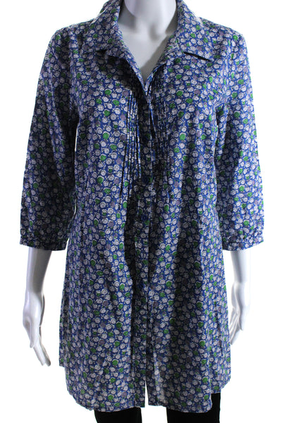 Boden Womens Button Front 3/4 Sleeve Collared Floral Shirt Blue Cotton Size 8