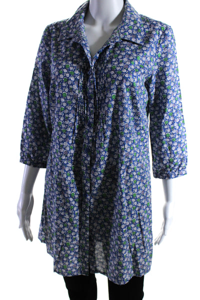 Boden Womens Button Front 3/4 Sleeve Collared Floral Shirt Blue Cotton Size 8