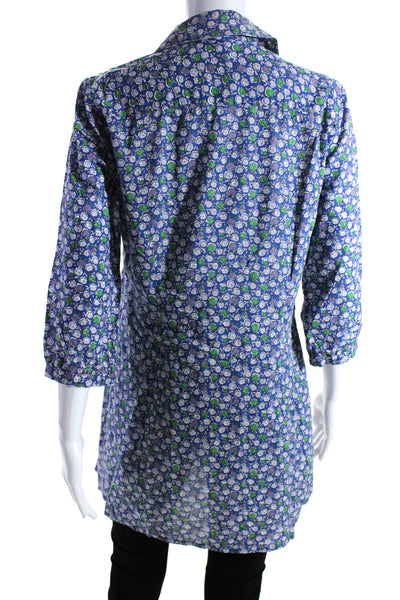 Boden Womens Button Front 3/4 Sleeve Collared Floral Shirt Blue Cotton Size 8