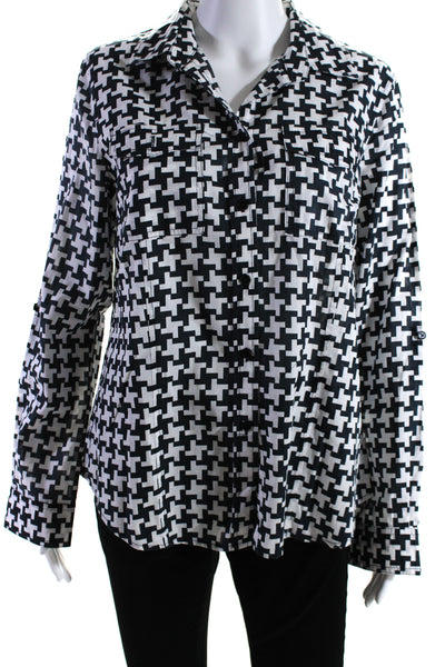 Michael Michael Kors Womens Button Front Collared Printed Shirt Blue White Large