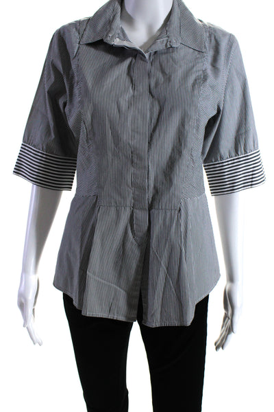 Derek Lam 10 Crosby Womens Button Front Striped Shirt Black White Cotton Size 10