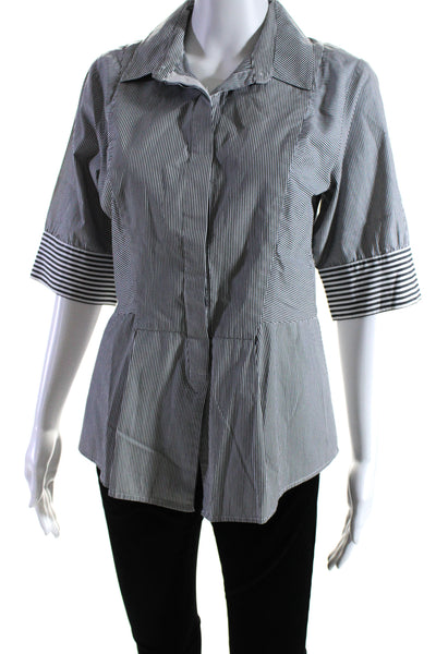 Derek Lam 10 Crosby Womens Button Front Striped Shirt Black White Cotton Size 10