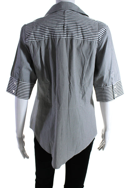 Derek Lam 10 Crosby Womens Button Front Striped Shirt Black White Cotton Size 10