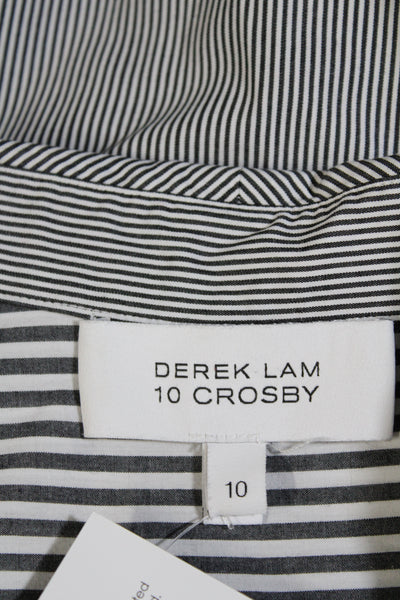 Derek Lam 10 Crosby Womens Button Front Striped Shirt Black White Cotton Size 10