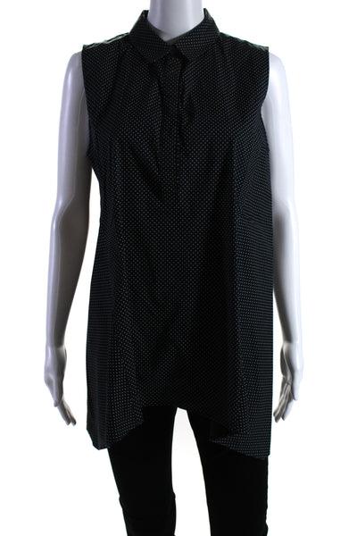 Lafayette 148 New York Womens Button Front Polka Dot Top Black Cotton Medium