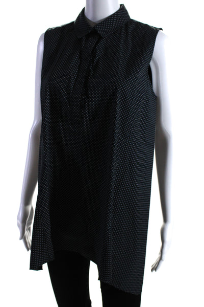 Lafayette 148 New York Womens Button Front Polka Dot Top Black Cotton Medium