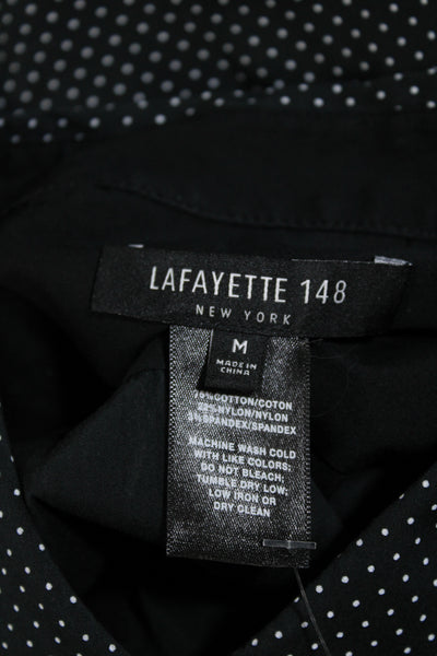 Lafayette 148 New York Womens Button Front Polka Dot Top Black Cotton Medium