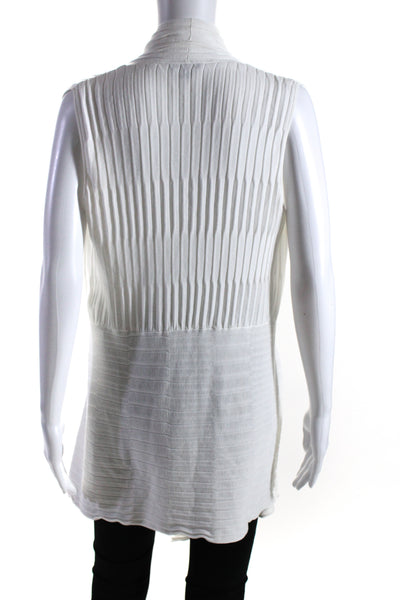 Lafayette 148 New York Womens Sleeveless Open Cardigan Sweater White Medium