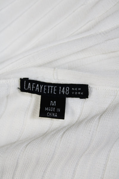 Lafayette 148 New York Womens Sleeveless Open Cardigan Sweater White Medium