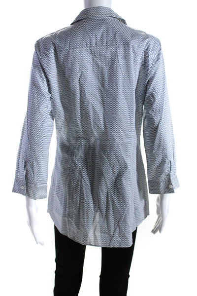 Piazza Sempione Womens Button Front Printed Shirt White Blue Cotton Size IT 44