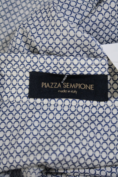 Piazza Sempione Womens Button Front Printed Shirt White Blue Cotton Size IT 44