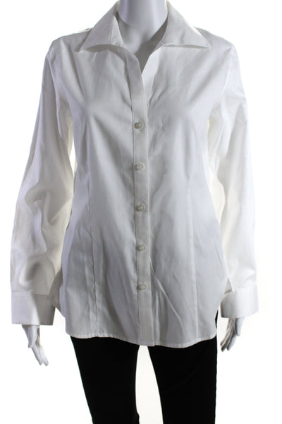 Foxcroft Womens Button Front Long Sleeve Collared Shirt White Cotton Size Medium